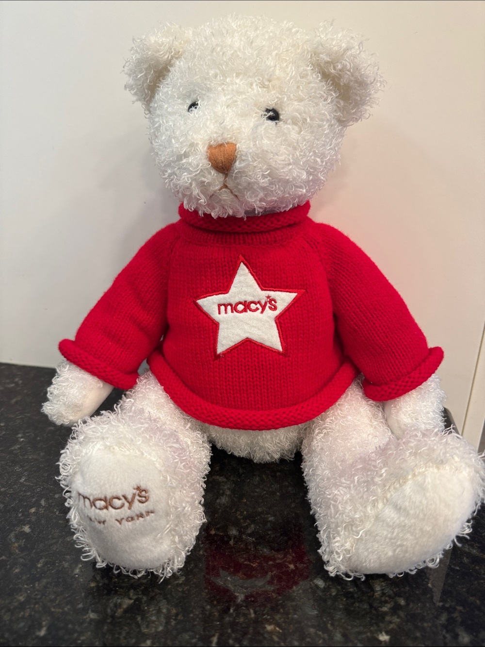 Macy's White Teddy Bear in Red Sweater 2006. Size 17”
